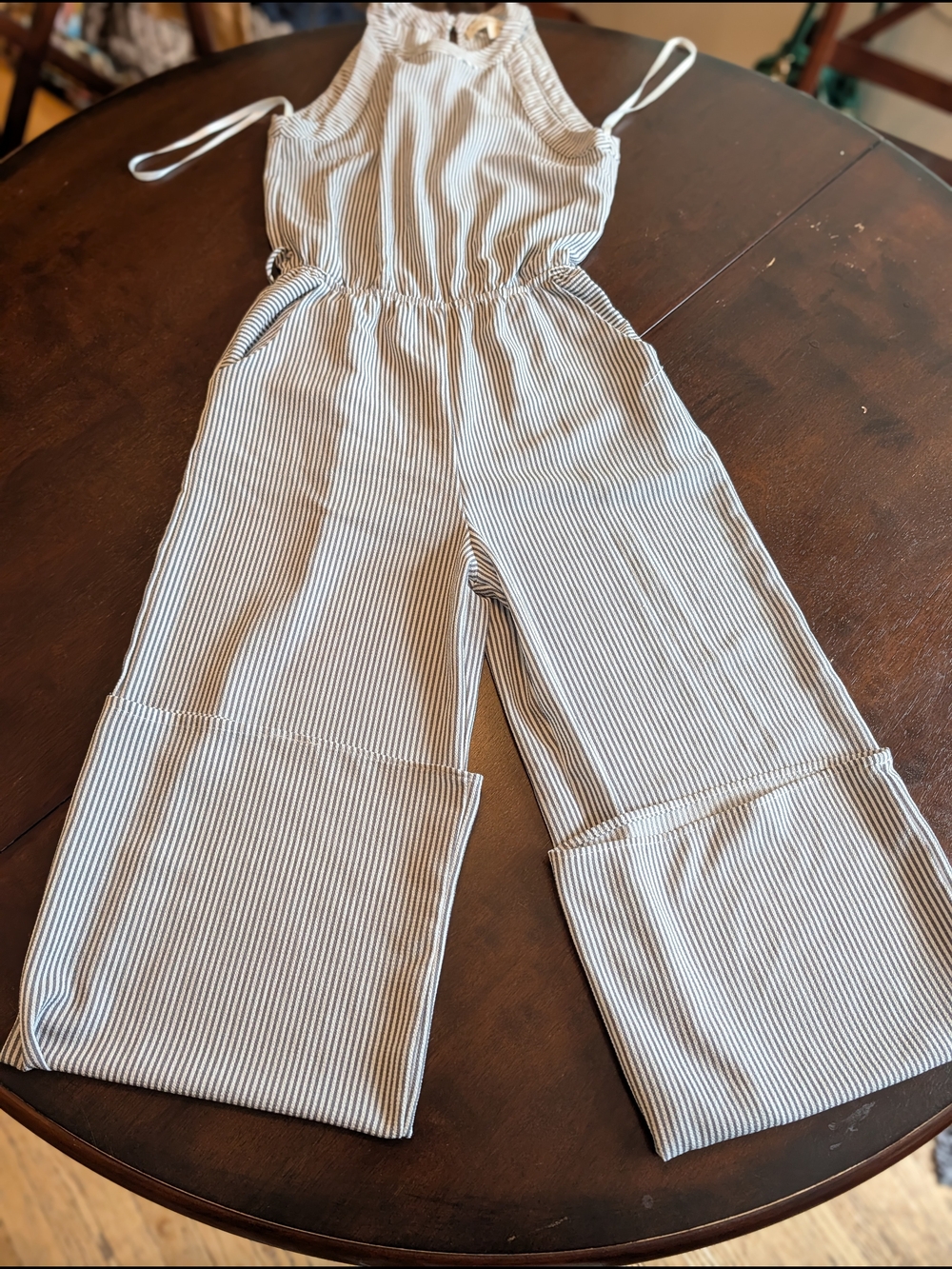 Monteau Navy and White Pinstripe Wide-Leg Jumpsuit